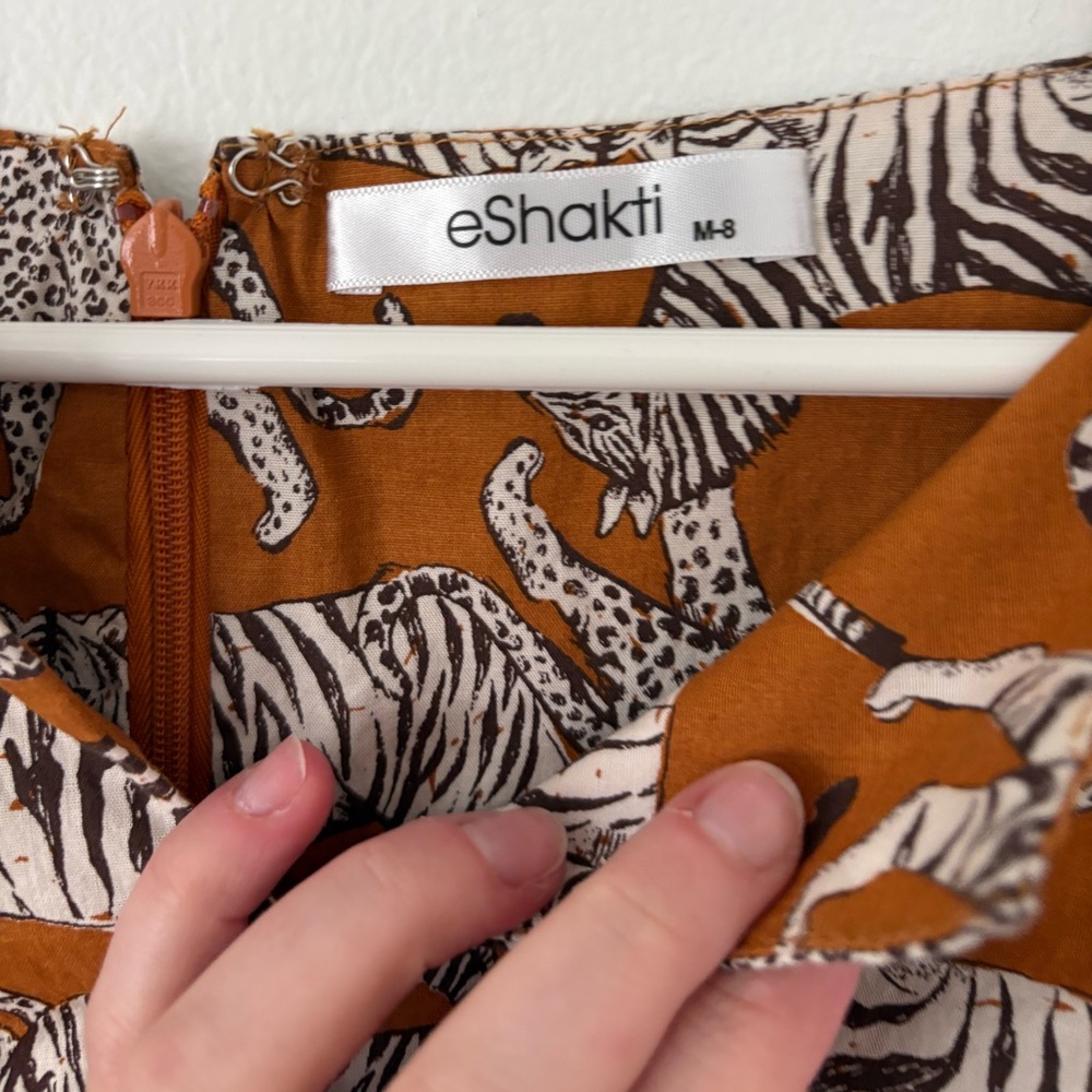 eShakti Rust Black White Zebra Cheetah Print Sleeveless Belted Maxi Dress Medium - Picture 9 of 10